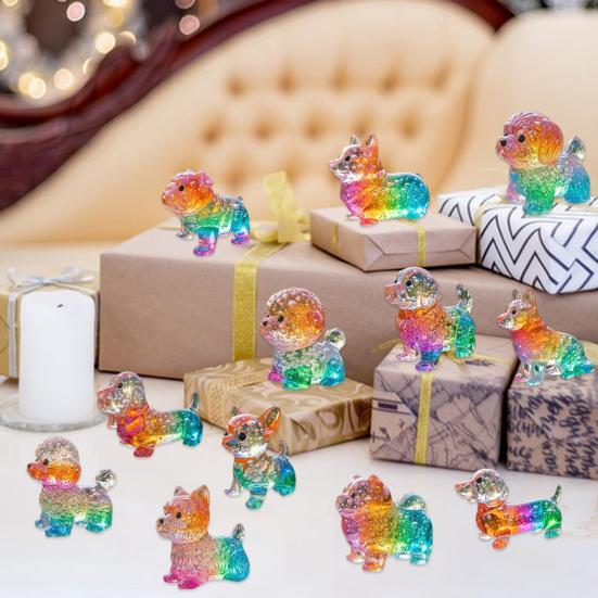 Colorful Glass Dog Ornaments Rainbow Gradient Puppy Figurines Decorative Dog Sculpture Gift for Holidays Birthdays