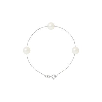 Bracelet - Pearls & Colors - 3 Freshwater Cultured Pearls 7-8 Mm - 925 Sterling Silver - Length 18 Cm