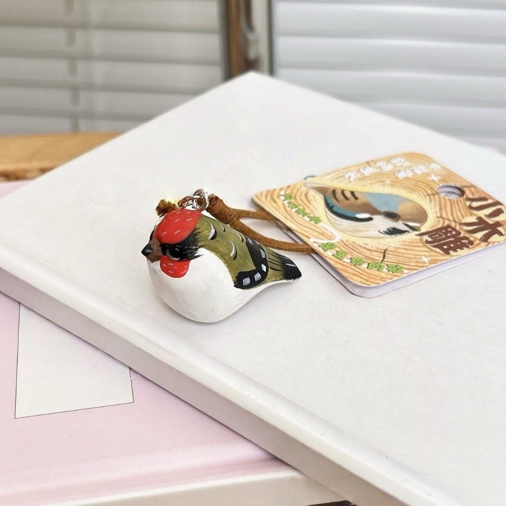 Porte-clés Sculpture sur Bois Dessin Animé Porte-clés Mignon Oiseaux Pendentif Oiseau en Bois Adorable Amoureux des Oiseaux