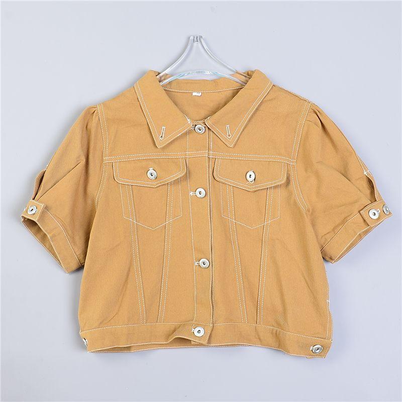 

315 Ретро Гонконгский Стиль Шикарные Джинсовые Короткие Рубашки Женские 79458 Трендовый Весенне-Летний Нишевый Дизайн Жареный Уличный Короткий Пиджак 1 light coffee L