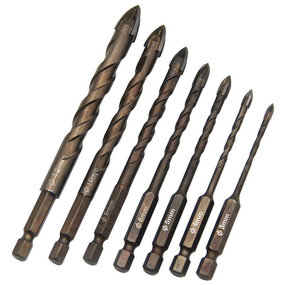 

Hexagonal Handle Cross Glass Drill Bit for Ceramic Tile Drilling Baking Yellow Spiral Ceramic Wall Drilling Overlord Diamond Too Hexagonal handle