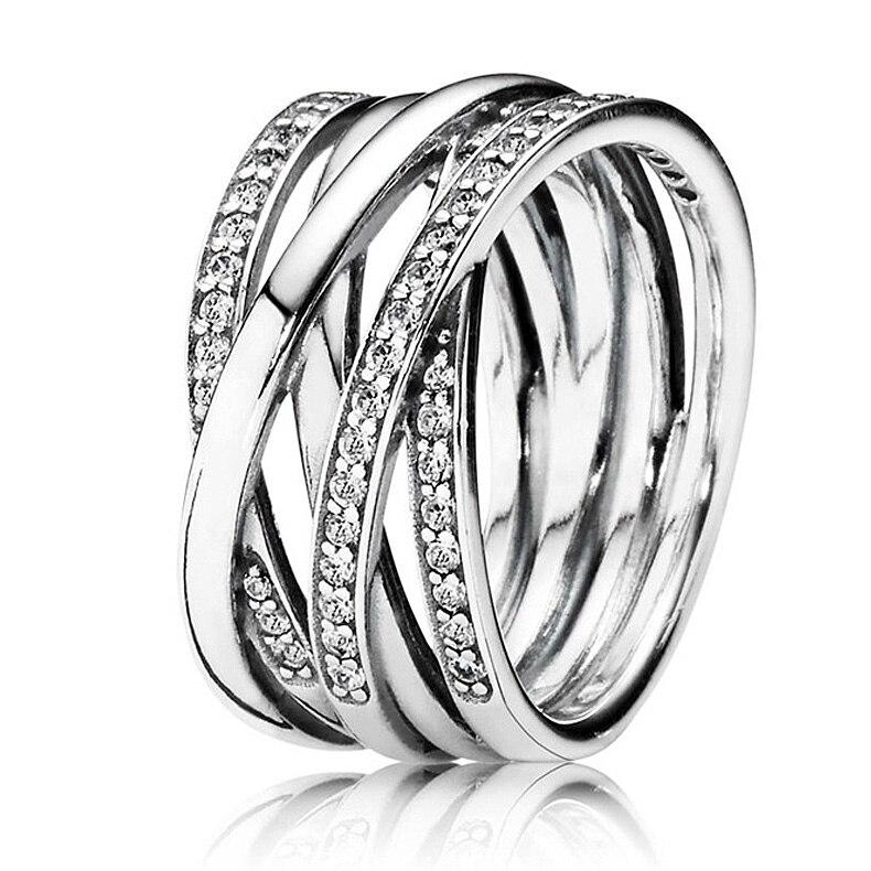 Authentic Sterling Silver Tone Finger Ring Stylish Jewelry Sparkling Polished Lines Rings Women Bridal Bridal Celebration Party Event Souvenir