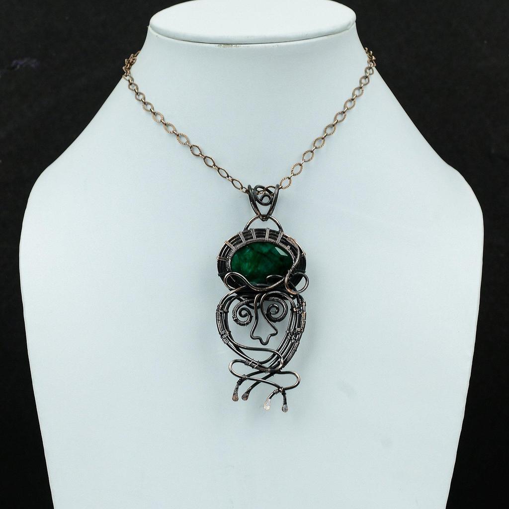 Faceted Zambian Emerald Copper Pendant Copper Wire Wrapped Gemstone Pendant Handmade Copper Jewelry Engagement Gift Dainty Wire Wrap Jewelry