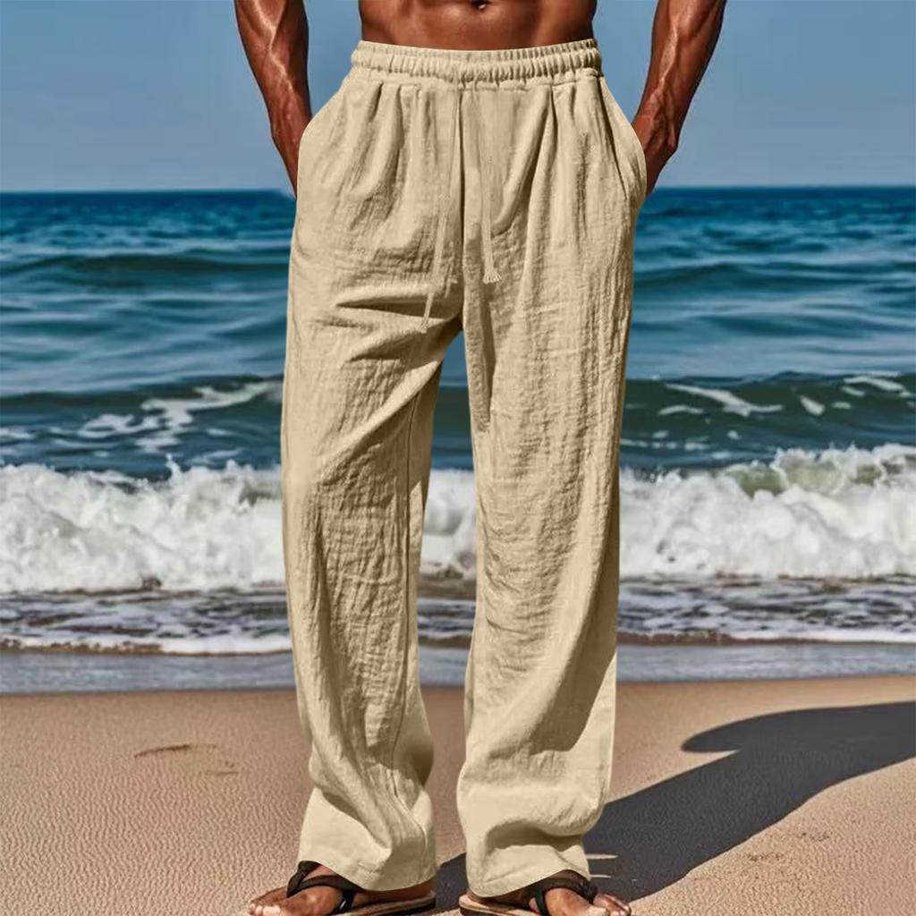 Men's Loose And Casual Sports Breathable Long Pants, Casual Cotton And Linen Pants