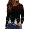 Women's Fashion Casual Slit Hem Round Neck Long Sleeve Loose Christmas Printed T-Shirt Ladies Top