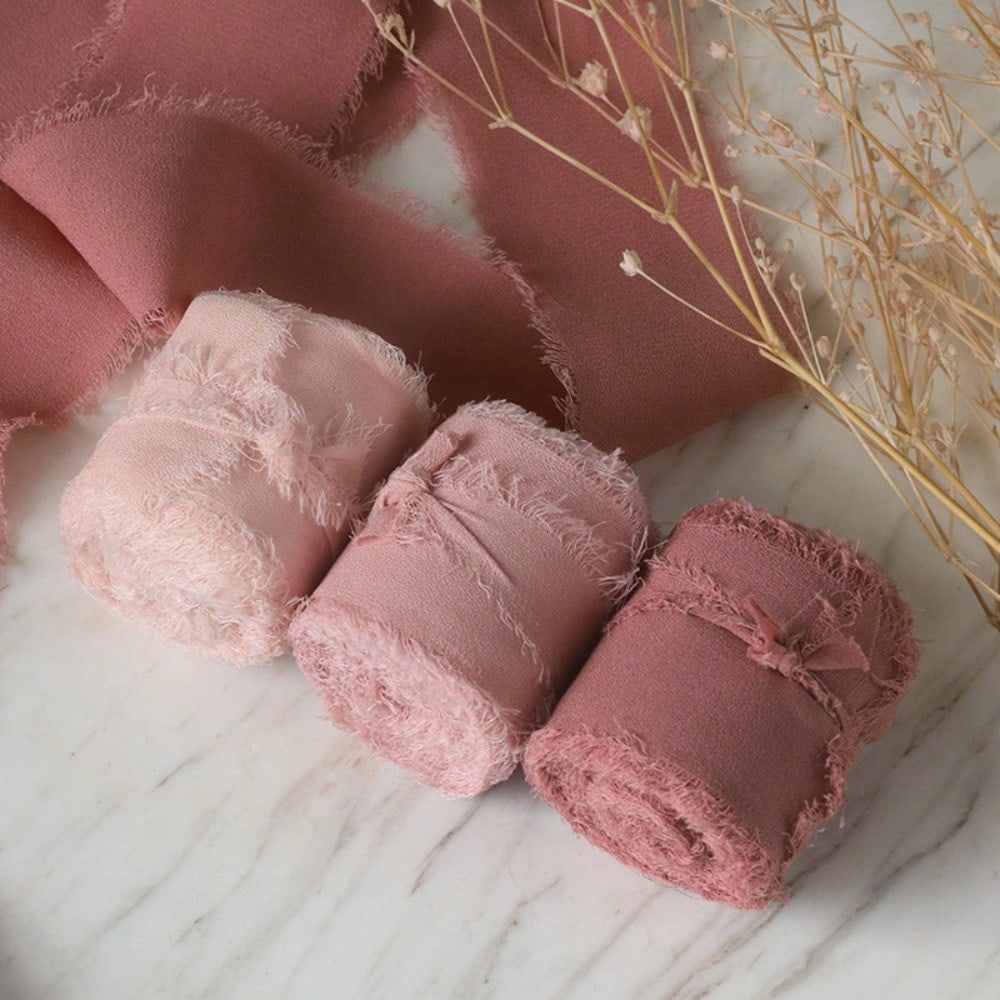

3 Rolls, 3 Colors, Handmade Ribbon, Suitable For Wedding Invitations, Mother s Day, Bridal Bouquet, Gift Wrapping, DIY Crafts Pink