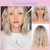 Wave Blonde Short Merisihair Gradient Bob Wig With Bangs Women Fashion Daily Wear Short Wavy Synthetic Fiber Wig