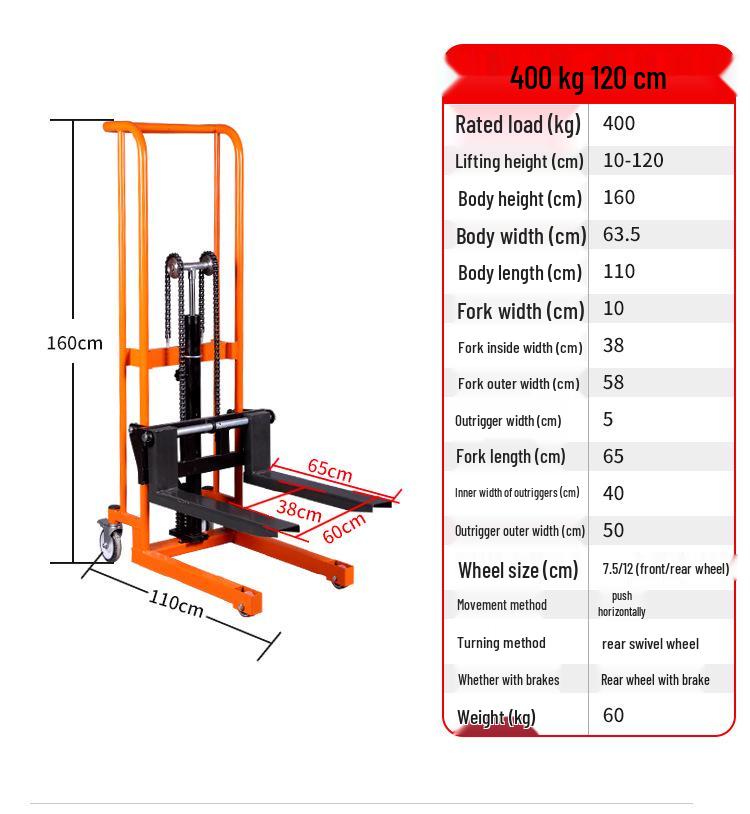 Compact Lightweight Electric Manual Hydraulic Forklift with Foldable Stacker