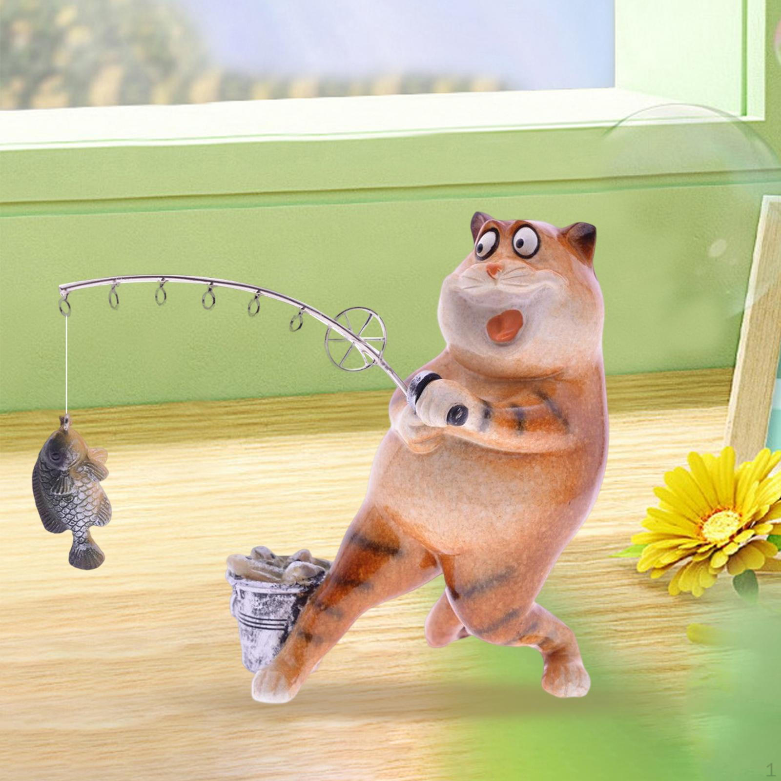 

Chubby Kitten Figurine Miniature Catfish Angler Decorative Statue StyleC