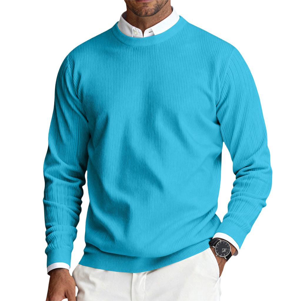 Men's Round Neck Long Sleeve Ribbed Knit Pullover
