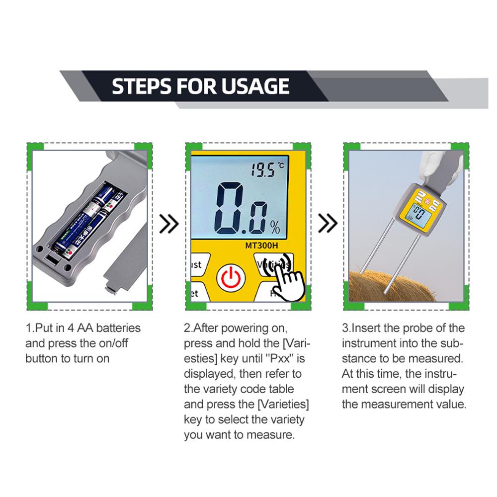 3-Digital LCD Digital Display Hay Moisture Meter For Straw Pasture Wheat Bran Digital Moisture Analyzer Humidity Tester Detector