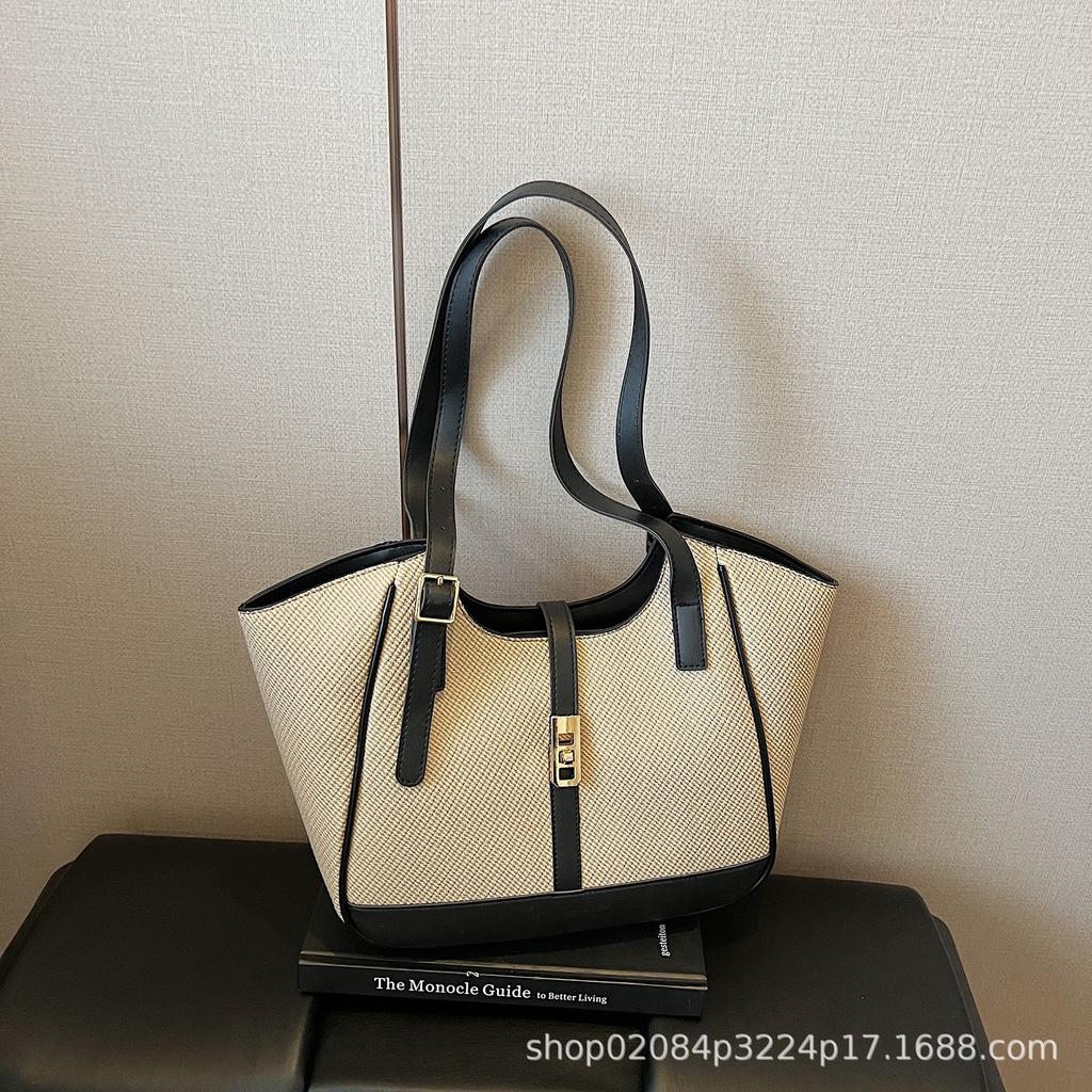 New 2025 Contrasting Color Texture Advanced Large Capacity Simple Versatile Women's Shoulder Bag Messenger Bag Handbag Wholesale