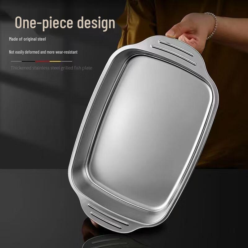 ZISIZ Thickened Stainless Steel Rectangular Serving Plate