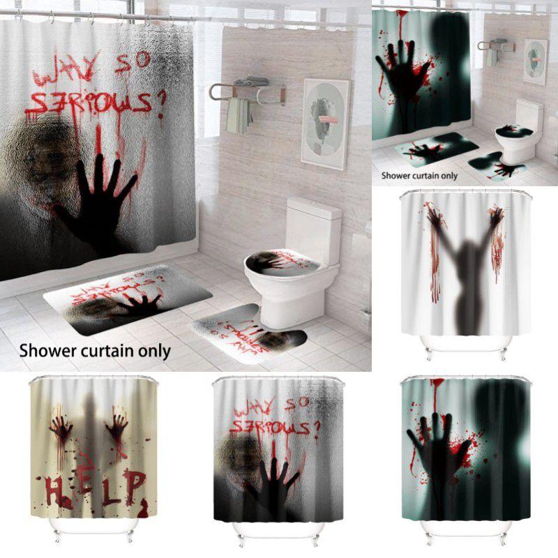 Bloody Hands Halloween Shower Curtain With Hooks For Spooky Decoration