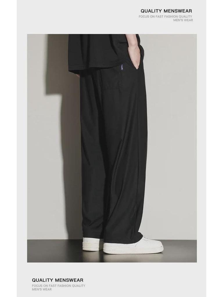 Men's Summer Trend Wide-Leg Ice Silk Casual Trousers - Loose Straight Sports Pants