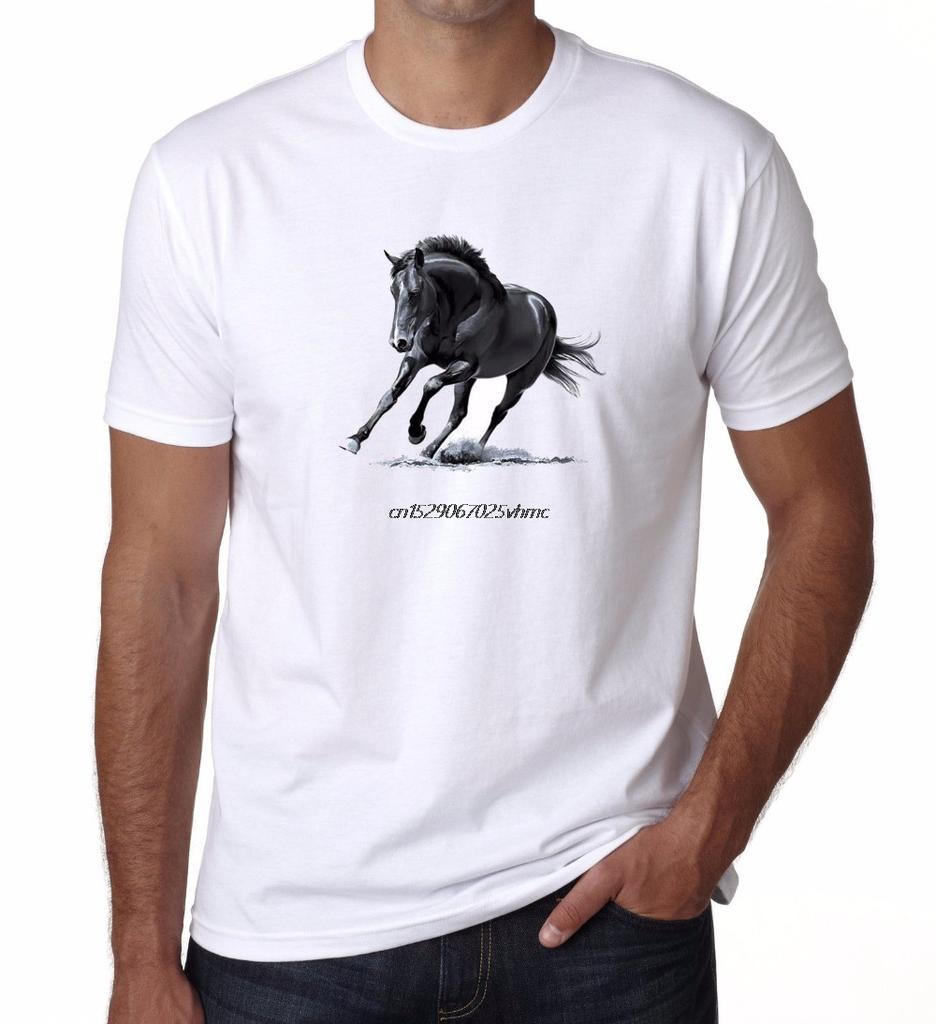 100% For Man Shirts Black Horse Runner Riding Short Sleeve T Shirts Man Clothing