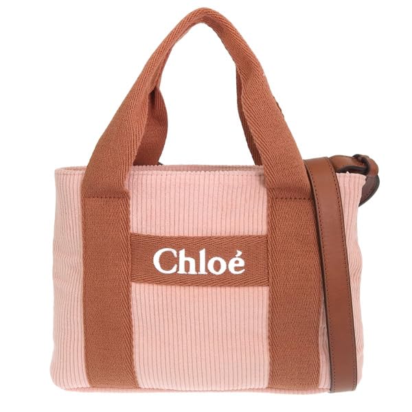 Chloe Shoulder Tote C20274 Chloe Adult Size Women's Bag, 2-Way Bag, Handbag, Corduroy, Pink, 454, Kids, [Used]