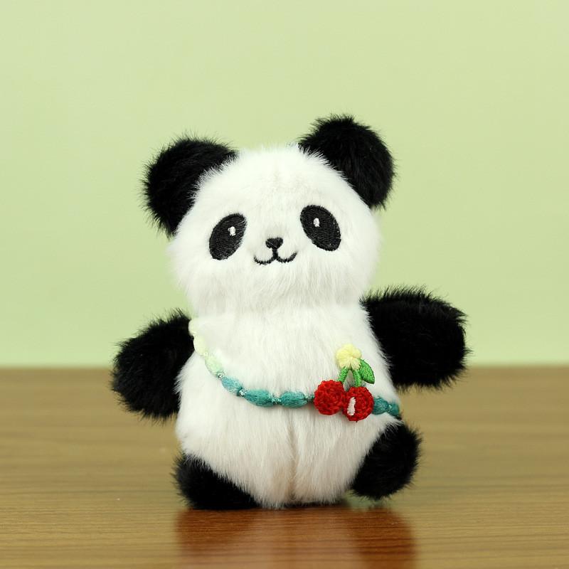 Adorable Plush Panda Keychain Doll For Couples With Colorful Floral Accents 12cm