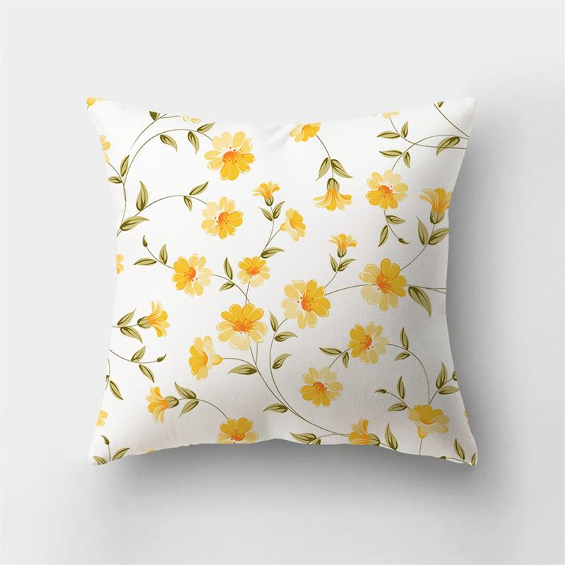 Yellow Plant Printing Pattern Cushion Cover Pillowcase Home Living Room Sofa Bedroom Decorative Pillowcase