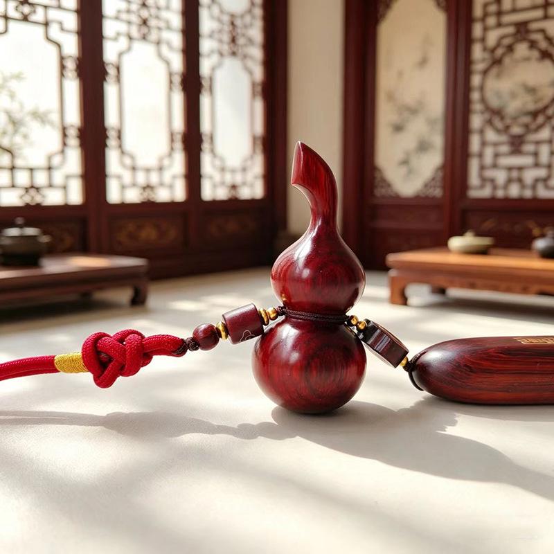 Rosewood Gourd Rearview Mirror Pendant - Chinese Style Car Accessory