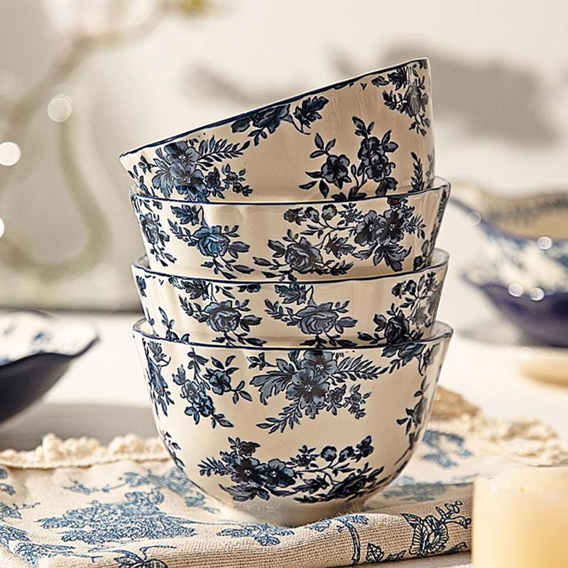 Retro Blaue Blumen Keramikteller Leichter Luxus Romantisches Restaurant Köstliche Pasta Steakteller Zuhause Frühstück Obst Salatteller