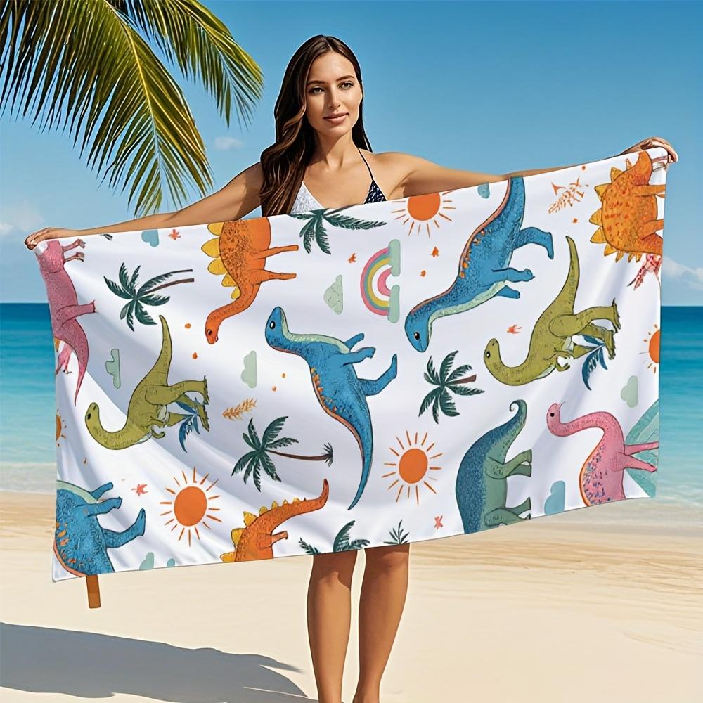 Cute Little Dinosaur Lightweight Microfiber Bath Towel Quick-Dry Ultra-Soft and Highly Absorbent Vibrant Dinosaur Sunset Beach