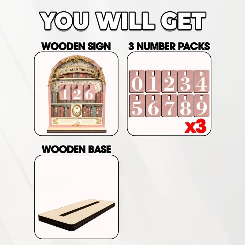 Wooden Reading Book Counter Reading Challenge Tracker Ornament Interesting Decoration for Bookshelf Classroom New Year Gift