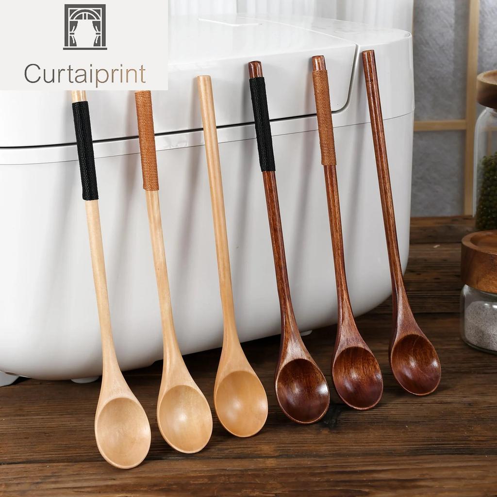 Wooden Tea Spoon Long Coffee Spoons Small Teaspoon Set Wood Honey Dessert Spoon Coffee Drink Stirrer Teaspoons Tableware