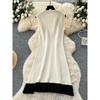 Summer Clothing Graceful Ladies Beads round Neck Sleeveless Slimming Knitted dress Women Fashionable Color Matching French style Sweater Dress