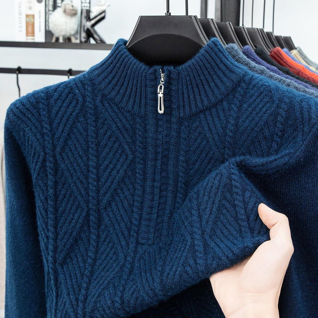 2025 Men's Fashionable Half-High Collar Zipper Jacquard Knit Sweater