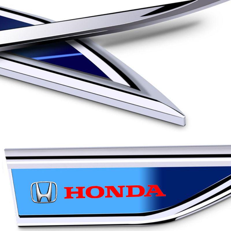 FIQ1 2Pcs Metal Blade Emblem Badge Sticker Side Doors Fender Decal for Honda CITY CIVIC Mugen INSPIRE XRV CR-V URV Fit Type R Vezel