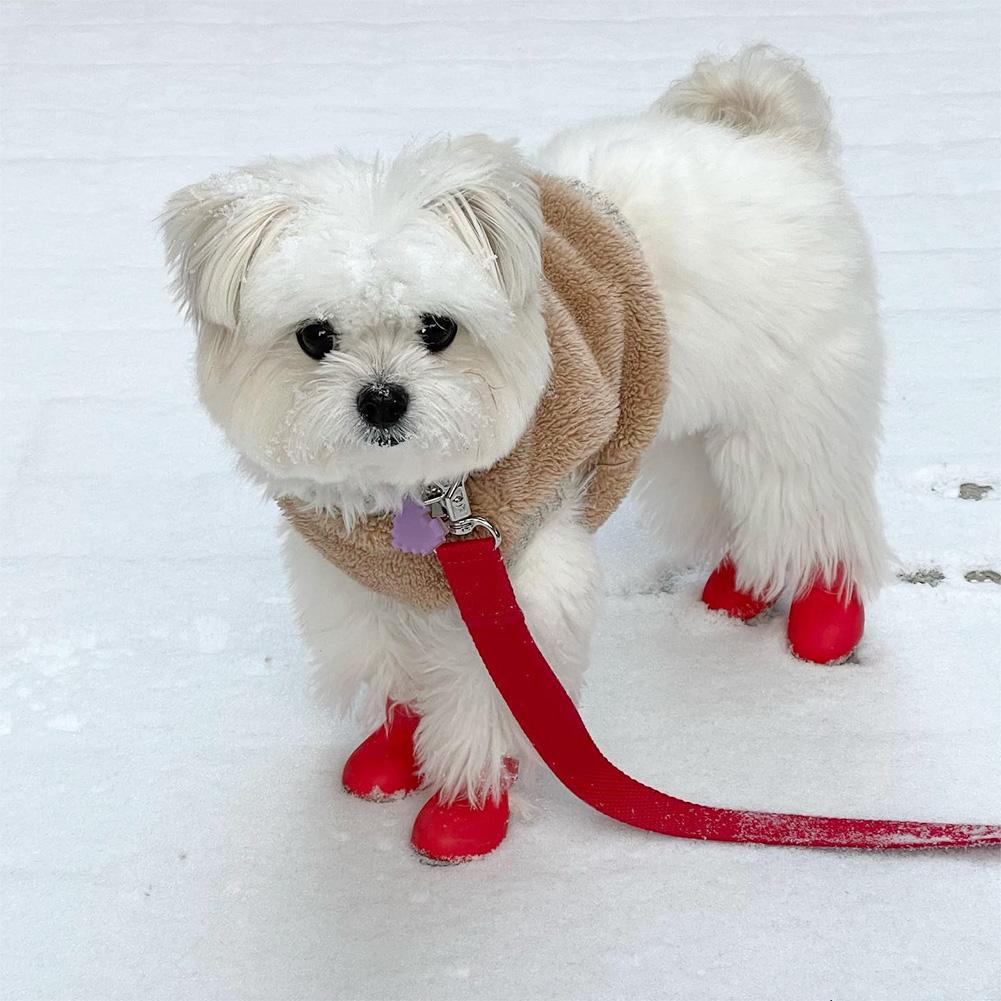 Silicone Dog Boots Waterproof Anti-Slip Pet Shoes 2pcs Paw Protectors All Weather Cute Dog Walking Shoes