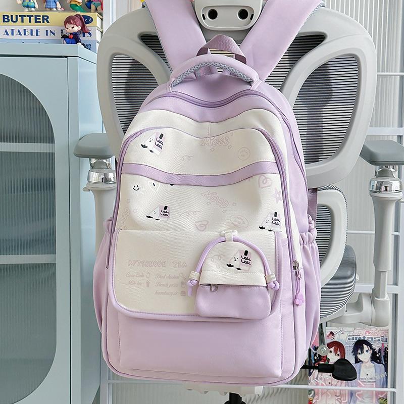Schoolbag Summer New Product Junior High School Schoolbag Large Capacity School Travel Light Backpack Cute Print Color Matching Backpack