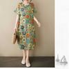 Summer Thin Cotton and Linen Retro Mid Length Dress with Feminine Temperament