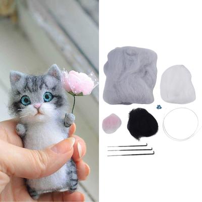 DIY Kat Wolvilt Knutselmateriaal Pak Kind Handgemaakte Pop Naaldvilten Kit