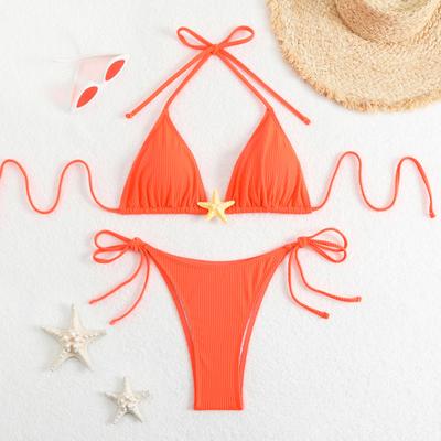 Women's Bikini Set Halter String Side Tie Two-Piece Swimsuit with Starfish Decor Sexy Triangle Bathing Suits for Beach Vacation Hot Spring Pool