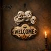 Creative Gift for Friends Halloween Wooden Welcome Sign, Spooky Skull Frog Crow Witch Door Hanger, Realistic Skeleton Sign 2D Wall Hanging Home Party