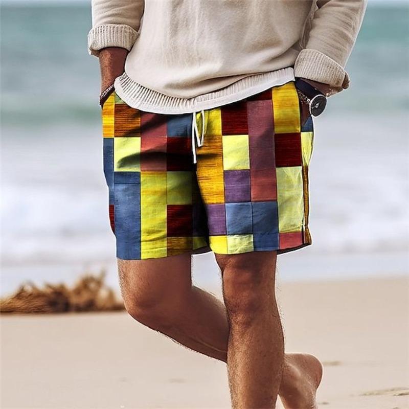 Men's Summer Casual Beach Shorts Palm Tree Print Quick Dry Drawstring Waist