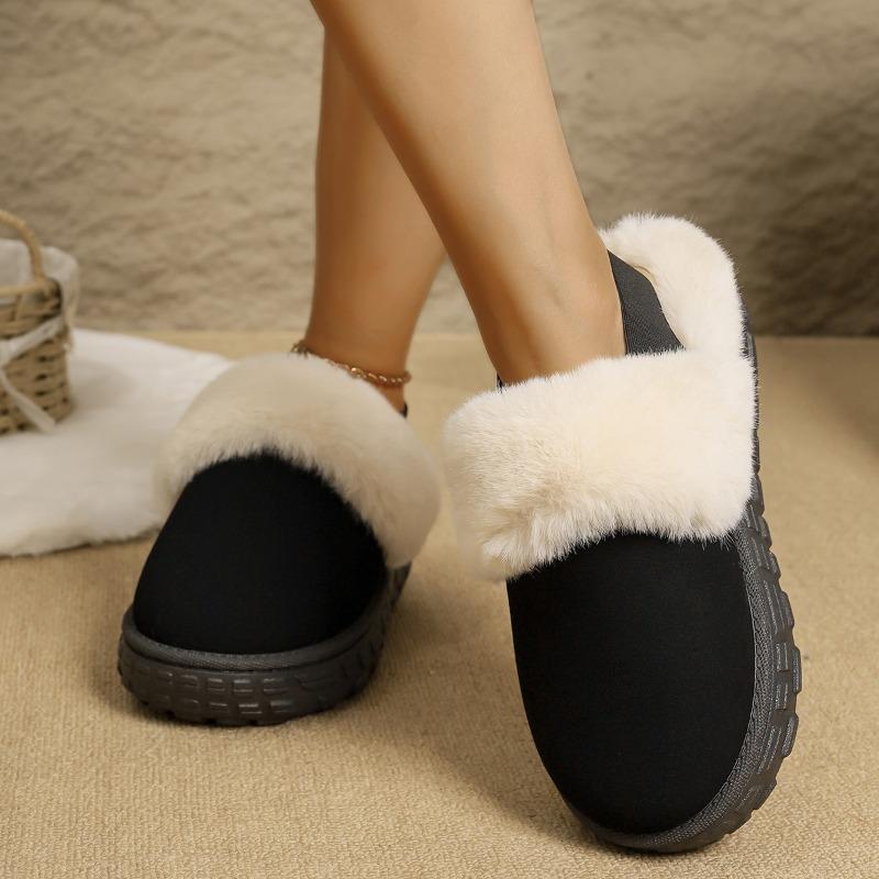 Winter New Thick-soled Snow Boots Women's Fleece Thickened Warm Large Cotton Shoes Integrated Leather and Fur Bread Fluffy Shoes