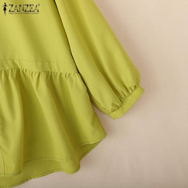 ZANZEA Damska codzienna bluzka z dekoltem w serek, w jednolitym kolorze, luźna, z długim rękawem