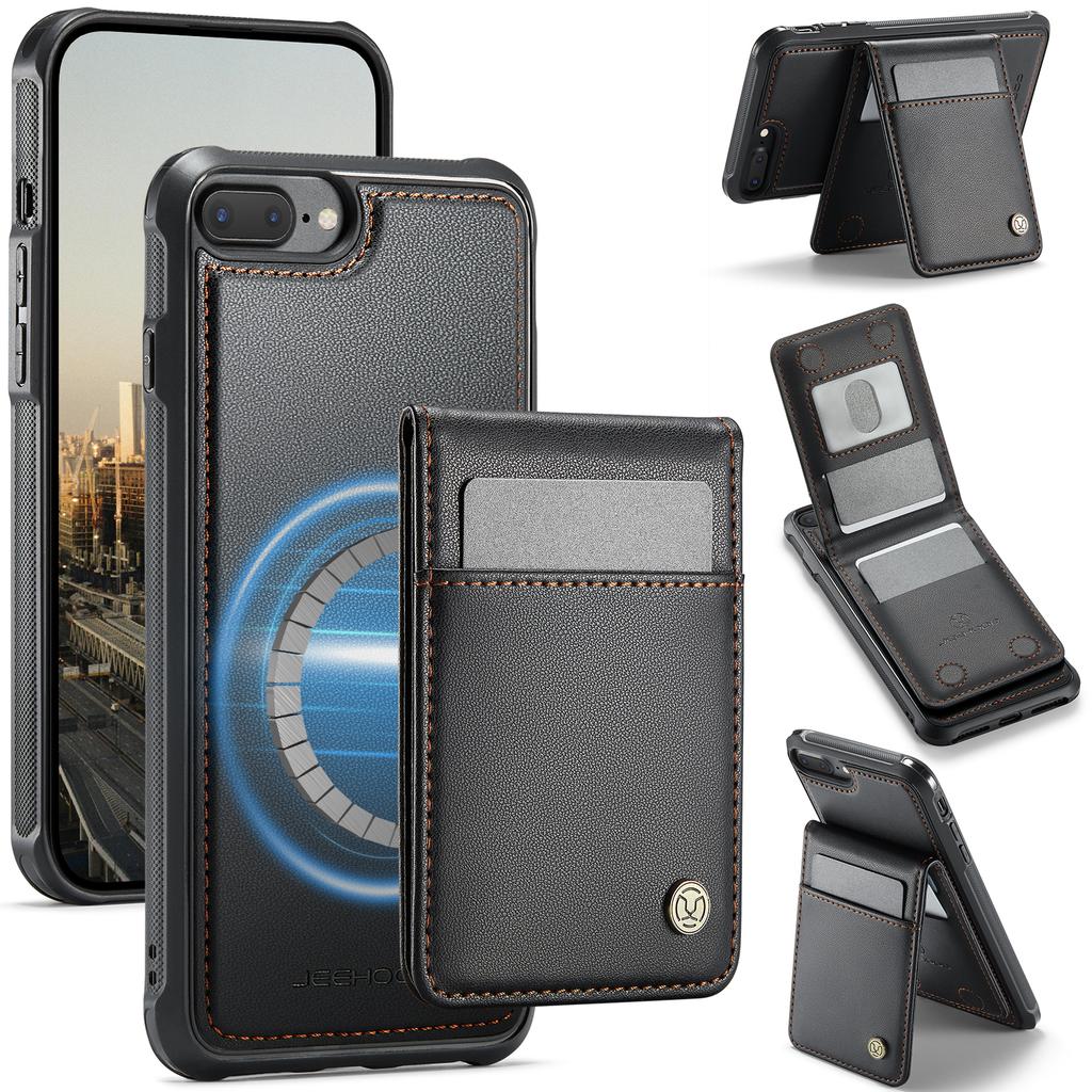 Do iPhone 8 Plus 5,5 cala/iPhone 7 Plus 5,5 cala Skórzane Tylne Etui Kompatybilne z MagSafe JEEHOOD J06 Etui na Telefon z Kieszonką na Karty Blokowanie RFID