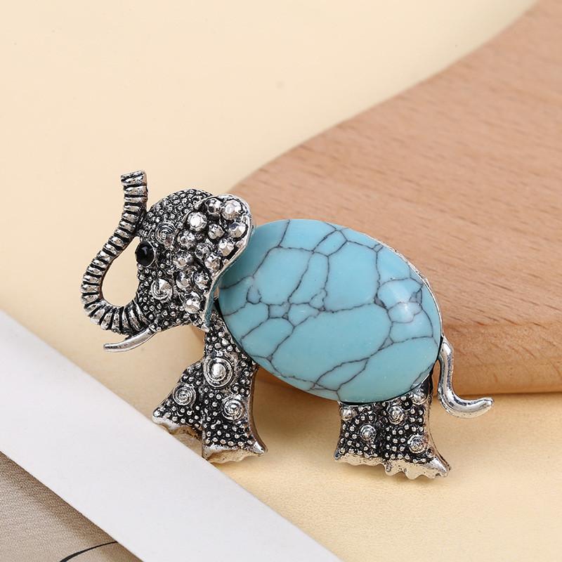 Animal Embossed Shell Inlay Lucky Elephant Brooch Pin For Men Women Decor