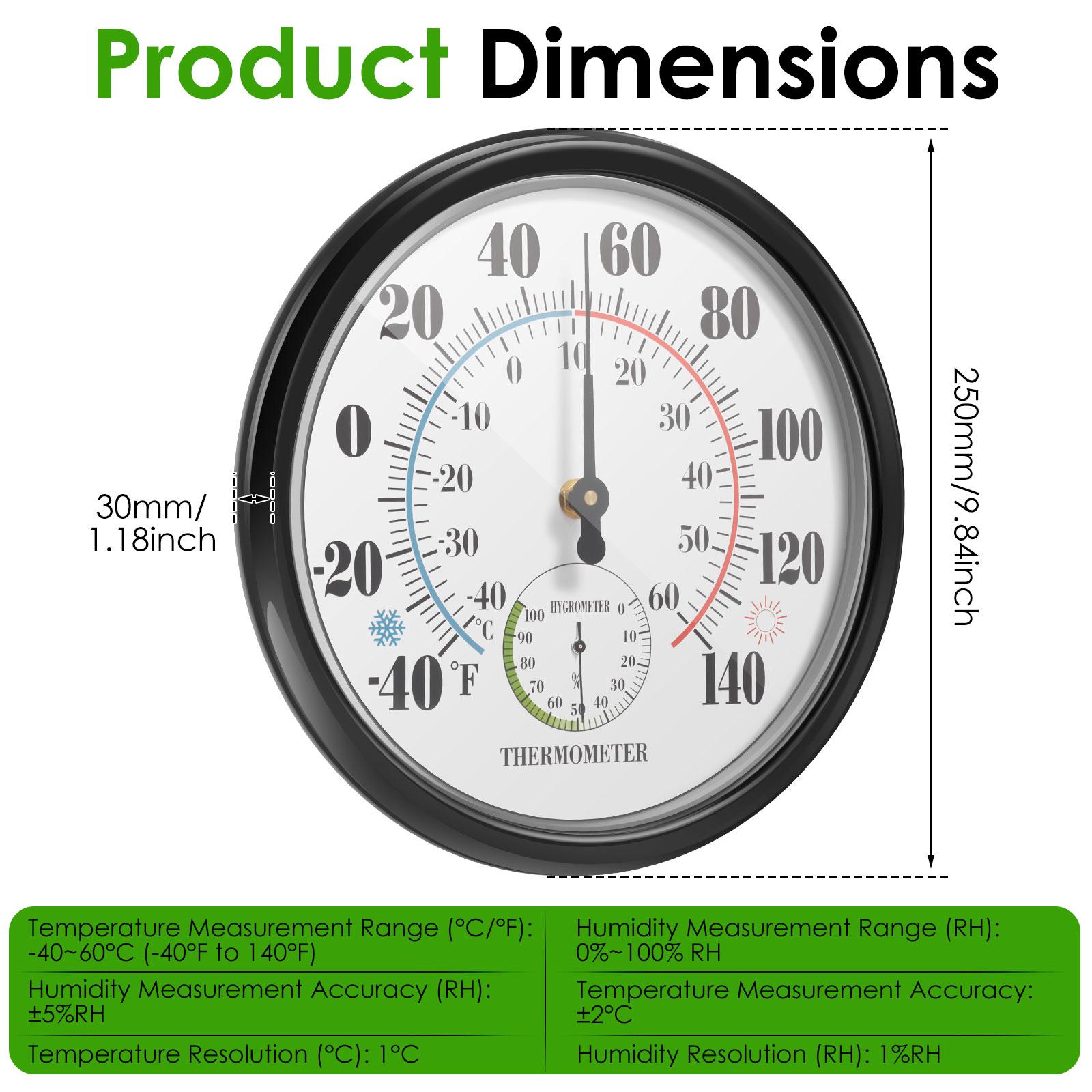 10  Thermometer Hygrometer Round Black Wall Mount Temperature and Humidity Monitor Outdoor Thermometer Hygrometer for Patio Home