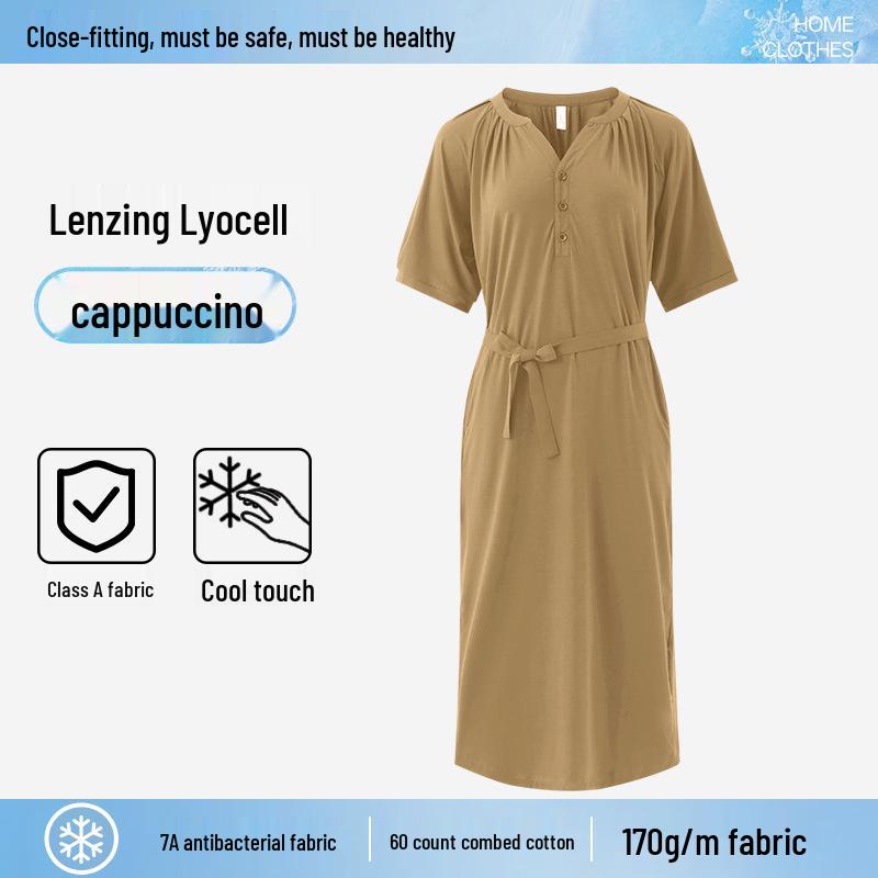 

Women s Summer Cooling Tencel V-Neck Pajamas - Stylish Raglan Nightgown for Middle-aged Ladies and Moms M (Recommended weight 90-110 lbs)