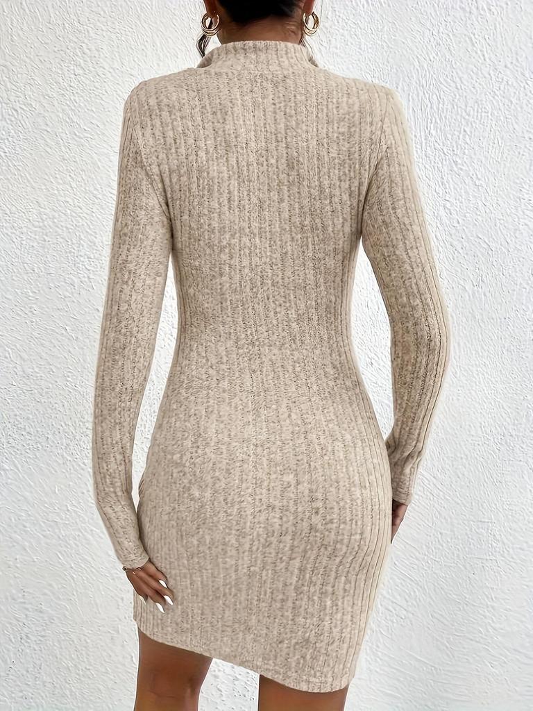 2025 Euro-American Autumn/Winter Women's Knitted Lapel Zipper Waist-Cinching Long-Sleeve Hip-Wrap Dress