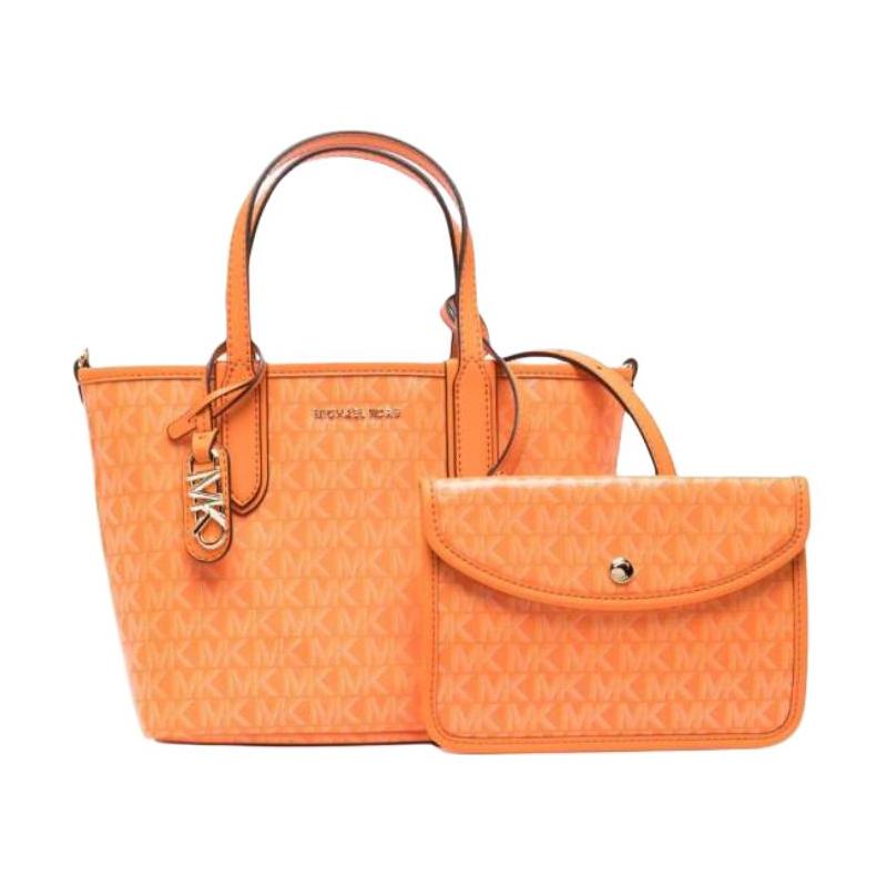 MICHAEL KORS Logo polished metal hardware Leather Handbag Women s Orange золотой