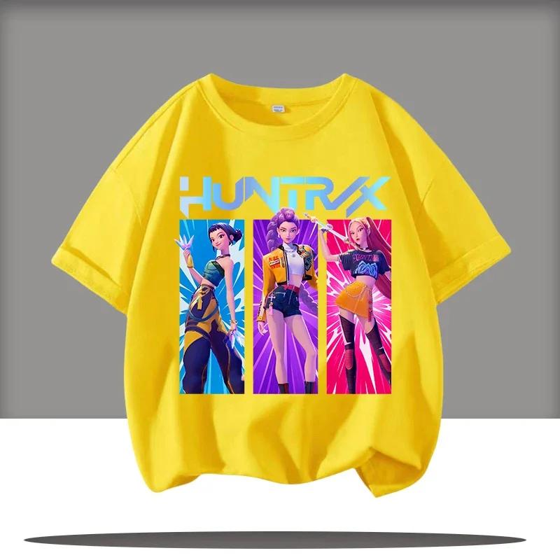 KPop Devil Hunter Cartoon Anime Peripheral Printed Children's Round Neck Fashionable Comfortable Girls' T-shirt