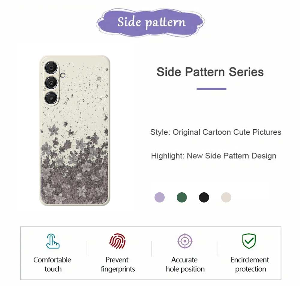 For Samsung Galaxy A16 5G/4G Case Grey Flowers Pattern Printing Straight Edge TPU Phone Back Cover