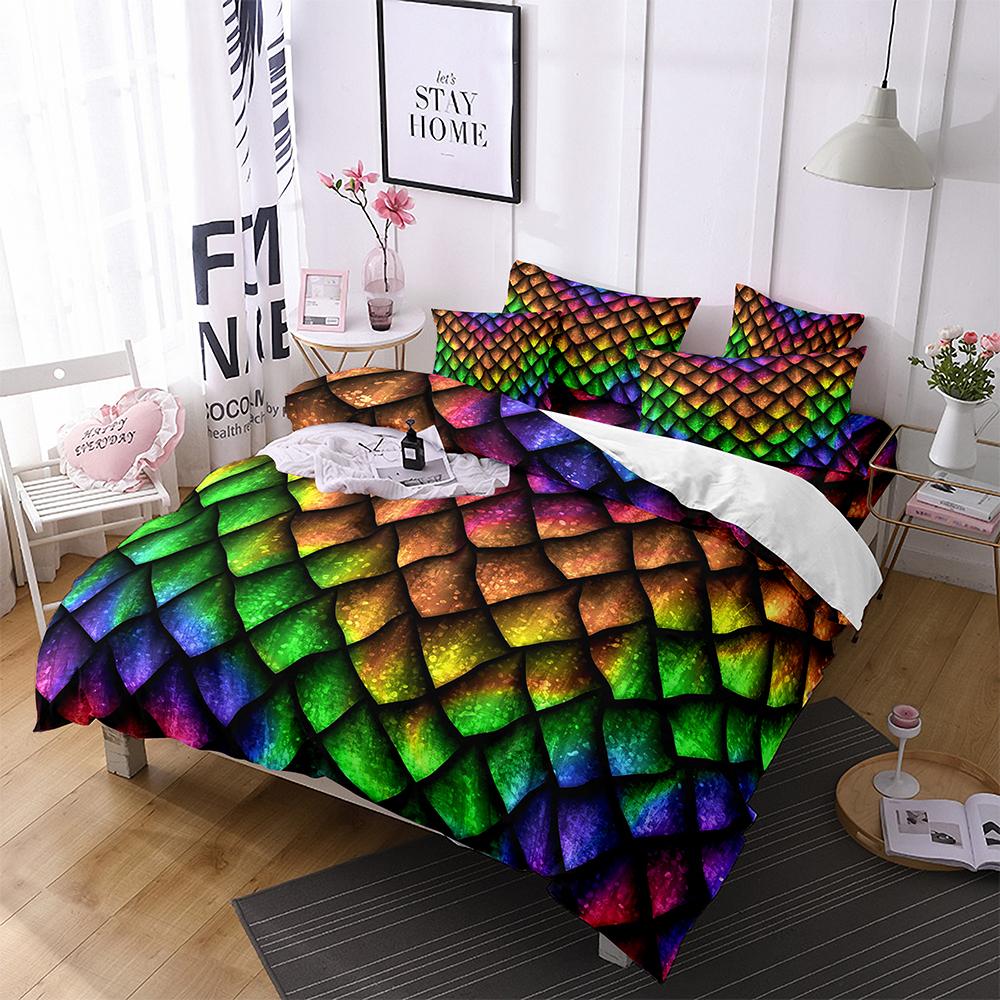 Dragon Scale Bedding Duvet Cover Set King Queen Size Wild Animal Skin Bedding Set Glitter Psychedelic Animal Comforter Cover