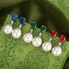 Jewelry Earrings S925 Silver Needle Pearl Ruby Light Luxury Women's Fashion
